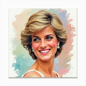 Princess Diana, Elegant Smile, Framed By Colorful Watercolor Scene 1 Canvas Print