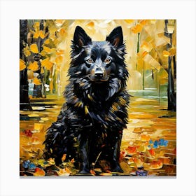 Black Corgi In Autumn Canvas Print