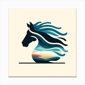 Title: "Zephyr's Grace: The Abstract Equine Essence"  Description: "Zephyr's Grace" is a striking piece that captures the essence of a horse as a force of nature, portrayed through abstract shapes and flowing lines that evoke the movement of the wind. The mane of the horse is stylized in waves of azure and teal, suggesting a cool breeze over a sunlit landscape depicted in warm, sandy tones with hints of a gentle sky. The composition is a blend of motion and stillness, a graphical celebration of the horse's wild spirit and the calm of the countryside it gallops through. This artwork is a testament to the timeless beauty of equine elegance, reimagined through the lens of modern design, making it an ideal statement piece for contemporary spaces that appreciate a fusion of natural beauty with artistic abstraction. Canvas Print