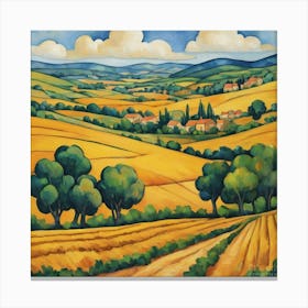 Fields Of Gold Painting Inspired By Paul Cezanne Art Print 3 Canvas Print