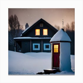 Cozy Cottage House, Snowy House In Winter, Warm Cottage, Wooden Cottage Home, Snow Landscape, Art print, home decor Canvas Print