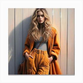 Fashion Girl In Orange Coat Canvas Print