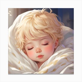 Cute Baby Sleeping In Bed Canvas Print