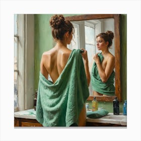 Woman In A Green Towel Canvas Print