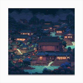 Asian Village At Night Canvas Print