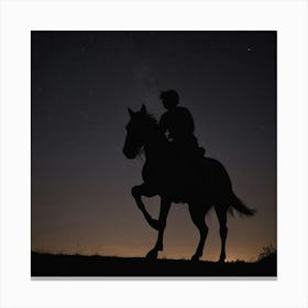 Silhouette Of Horse Rider At Night Canvas Print