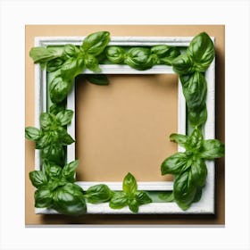 Photo Frame With Basil Leaves Canvas Print