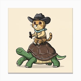 Cowboy Cat On A Turtle Canvas Print