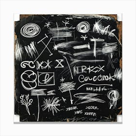 Abstract White Chalk And Black Wax Crayon Design Childrens Art Inspired Featuring Rough Strokes (5) Canvas Print