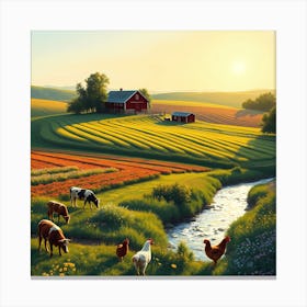 Farm At Sunset Canvas Print