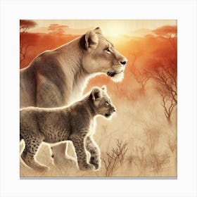 Lion And Cub 1 Canvas Print
