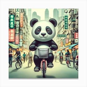 Panda On A Bicycle 3 Canvas Print