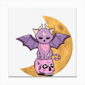 Kawaii Pastel Goth Cute Creepy Demon Cat Skull Canvas Print