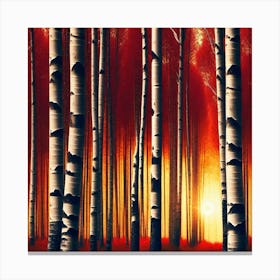Birch Trees At Sunset 2 Canvas Print