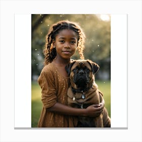 Portrait Of A Girl With A Dog Canvas Print