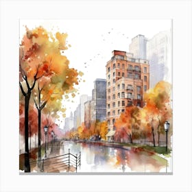 Watercolor Autumn Cityscape 3 Canvas Print