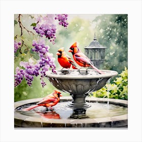 Cardinals At The Fountain Canvas Print