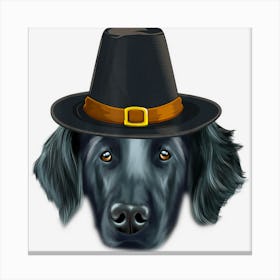 Flat Coated Retriever Wearing Pilgrim Hat Thanksgiving Canvas Print