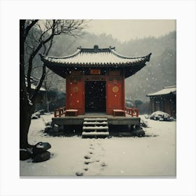 Chinese Pagoda In Snow 1 Canvas Print