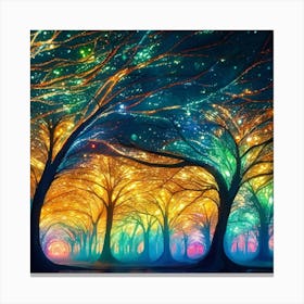 A captivating scene of trees that appear to be alive, with twinkling lights and vibrant 7 Canvas Print