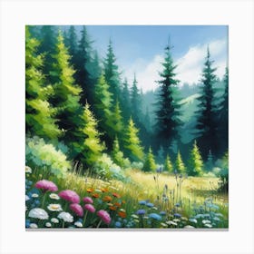 Wildflowers In The Forest, Acrylic Painting Style Canvas Print