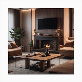 Modern Living Room design (brown color) Canvas Print