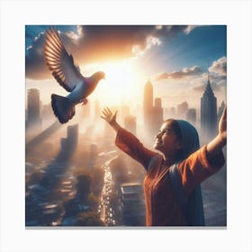 Girl With A Pigeon 1 Canvas Print