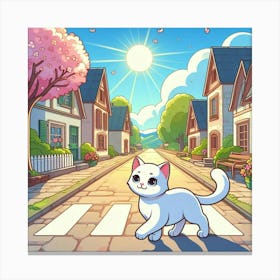 Cartoon Cat Crossing The Street Canvas Print
