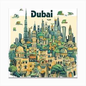 Dubai City PostCard Artwork Canvas Print