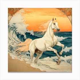 White Horse On The Beach 1 Canvas Print