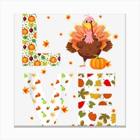 Autumn Happy Thanksgiving Leaves Turkey Decor Holiday Canvas Print