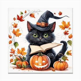 Cute Cat Halloween Pumpkin (4) Canvas Print