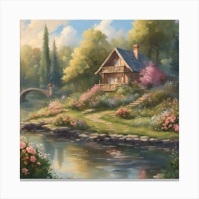 Cottage By The River Canvas Print