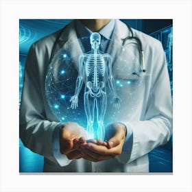 Doctor Holding A Skeleton Canvas Print