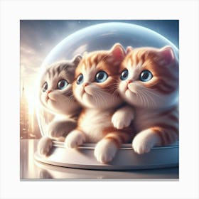 Three Kittens In A Glass Dome Canvas Print