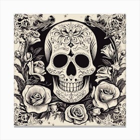 Sugar Skull And Roses Canvas Print