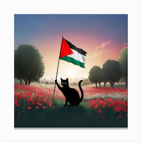 Cat Holding Palestinian Flag Canvas Print