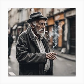 Old Man Smoking A Cigarette 1 Canvas Print
