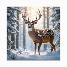 Deer In Winter Forest Canvas Print