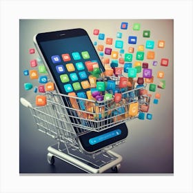 Shopping Cart With Mobile Apps Canvas Print