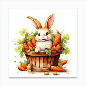 Easter Bunny In Basket With Carrots Canvas Print