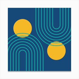 Mid Century Modern Geometric cI in Cottage Teal Navy Blue Mustard Yellow (Rainbow and Sun Abstraction) 7 Canvas Print