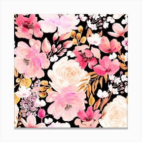 Floral Chaos Black Pink Canvas Print