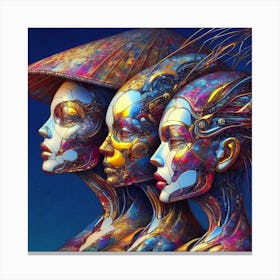 Three Women In Hats 1 Canvas Print