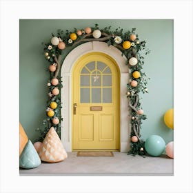 Yellow Door With Balloons 1 Canvas Print