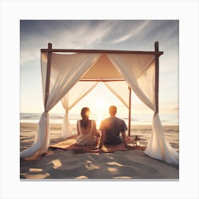 Couple On The Beach At Sunset Canvas Print