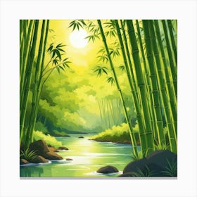 A Stream In A Bamboo Forest At Sun Rise Square Composition 99 Canvas Print