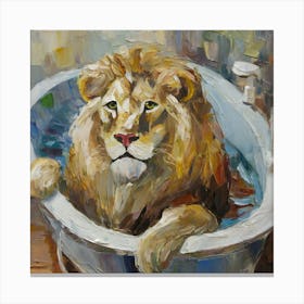 Lion In The Bath Canvas Print
