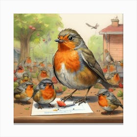 Robin Family 1 Canvas Print