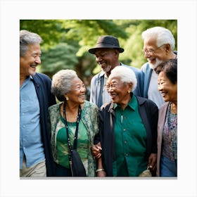 Happy Seniors In The Park Canvas Print